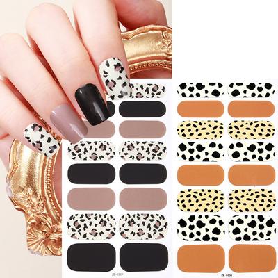 Autocollants de manucure française, vernis à ongles imprimé léopard rose oignon complet, autocollants pour ongles en film