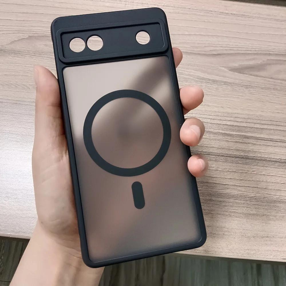 

For Google Pixel 8Pro 8 8A 7Pro 7 7A 6 Case Magnetic Charging Matte Clear Shockproof Cover Wireless Charging Translucent Frosted Matte Black
