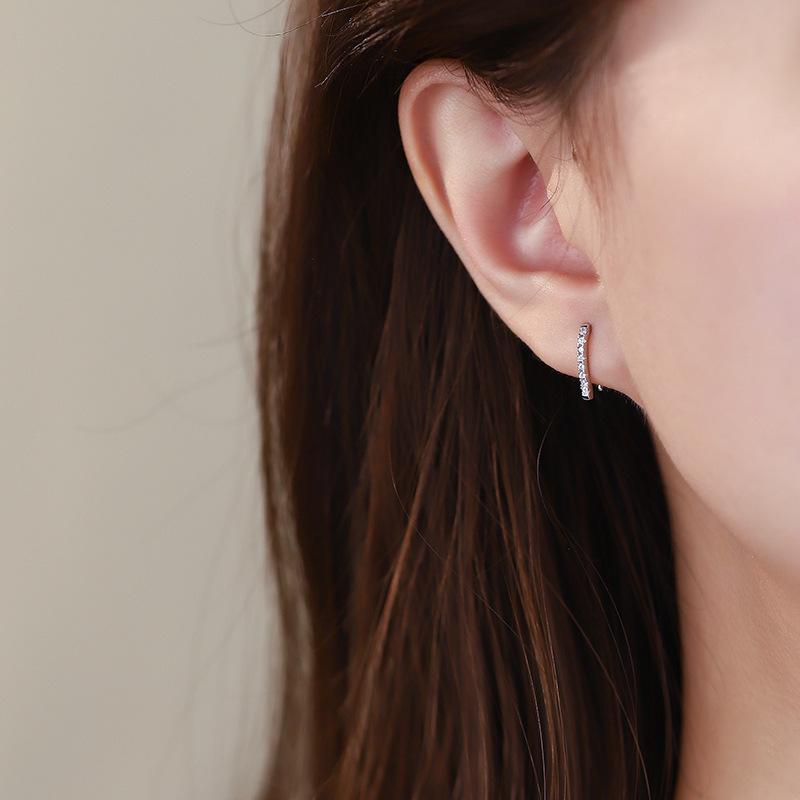 Diamond-inlaid Ear Hooks Exquisite Simple Niche Temperament Cold Style Minimalist Ear Piercing Ear Decoration