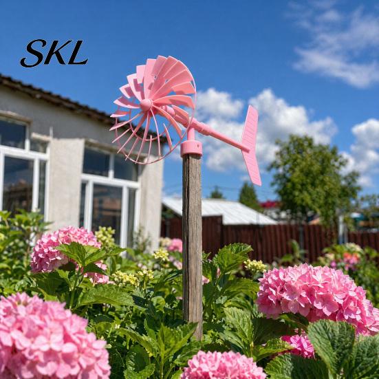 3D Printed Windmill Garden with Weathervane, Colorful Outdoor Yard Stake Hollow Wind Spinner Spinning Blades, UV-Resistant Ornament for Lawn