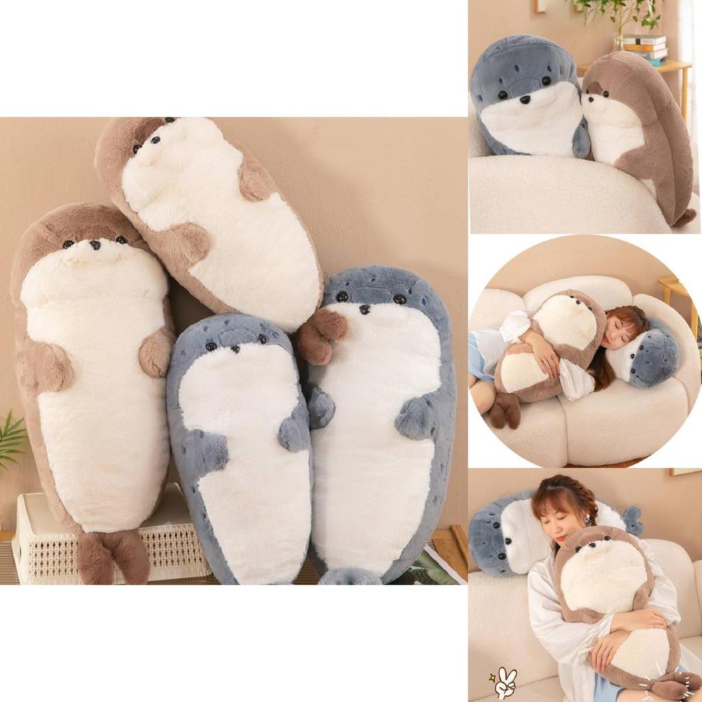 Soft And Cuddly Grey And Khaki Seal Plush Toy For Cozy Sleep And Comforting Pillows