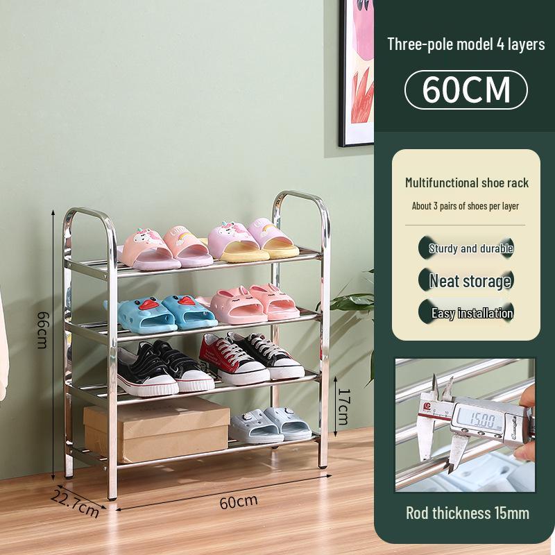 Stainless Steel Multi-layer Shoe Rack, Space-Saving Floor-Standing Shelf for Home and Dormitory Entrance.