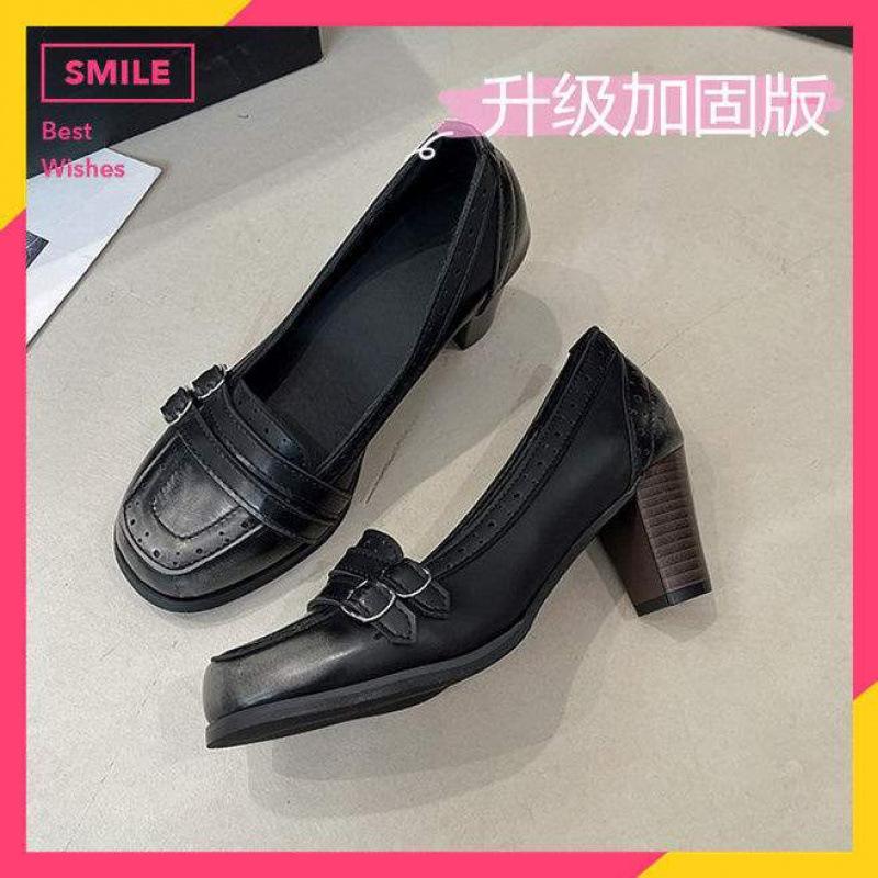 

Retro style belt buckle thick heel high heel 2025 autumn new European and American style niche versatile loafer single shoes 40
