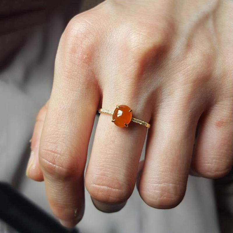 Inspired By The New Natural Ice Seed Chalcedony Egg Round Opening Adjustable Ring Elegant Charm Retro Female  Jewelry