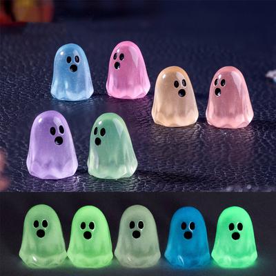 10 / 20pcs Luminous Multicolor Halloween Mini Resin Ghost Glow In The Dark Miniature Ghost Figurines Tiny Ghost Ornaments