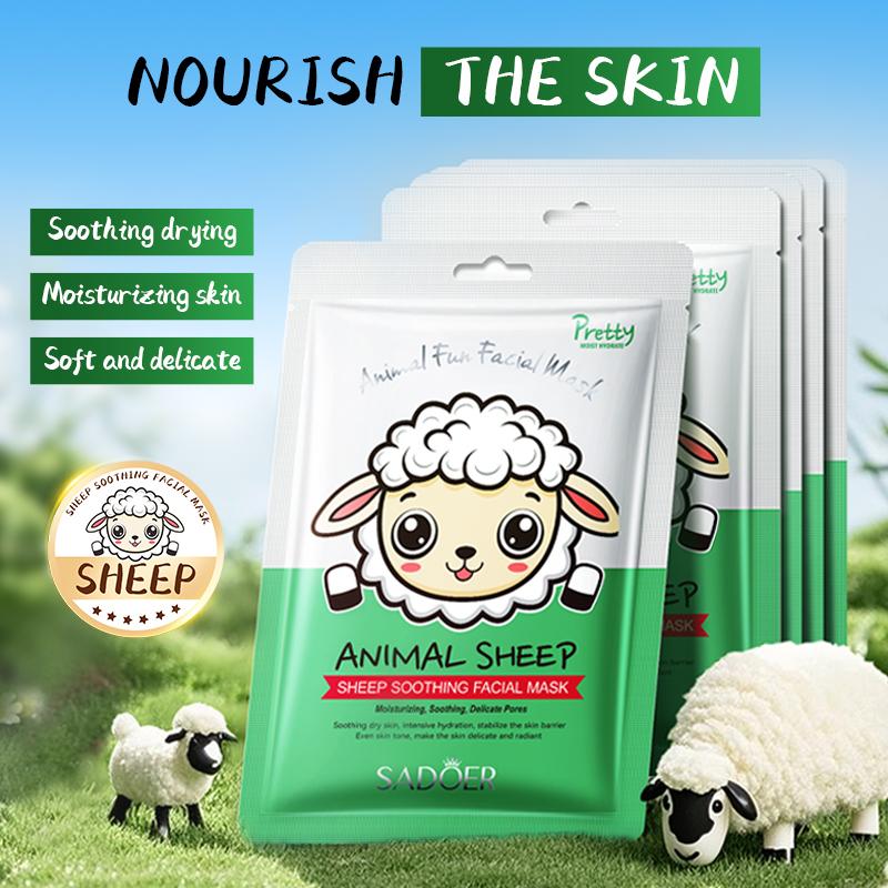 5pz SADOER Maschere con Fantasia Animale Maschera Viso Idratante Antirughe Anti-Invecchiamento Schiarente Maschere Viso Cura della Pelle Prodotti Novità