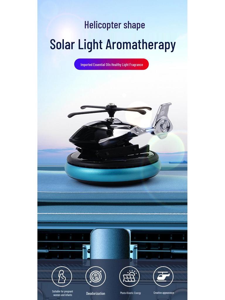 Solar-Powered Rotating Helicopter Car Air Freshener - Perfume Holder for Center Console