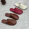 Genuine Leather Round Toe Flat Slippers Versatile And Comfortable Soft Soled Women's Slip-on Shoes