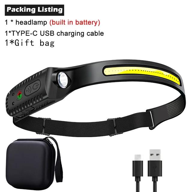Super Bright COB LED Induction Headlamp Built in Battery USB Rechargeable 5 Lighting Modes Outdoor Fishing Camping Headlight