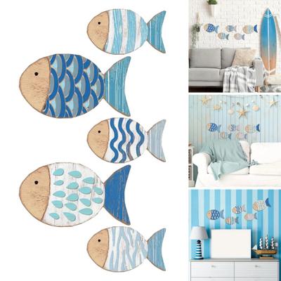5 st/set Träfisk Väggdekoration Fiskstim Strand Sjöhus Badrum Väggkonst Nautiskt Kustnära Havstema Hängande Ornament