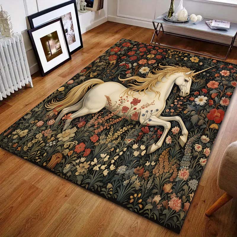 1PC Classic Print Unicorns and Flowers Carpet for Living Room Bedroom Bedside Sofa Table Floor Mat Home Area Rug Decoration