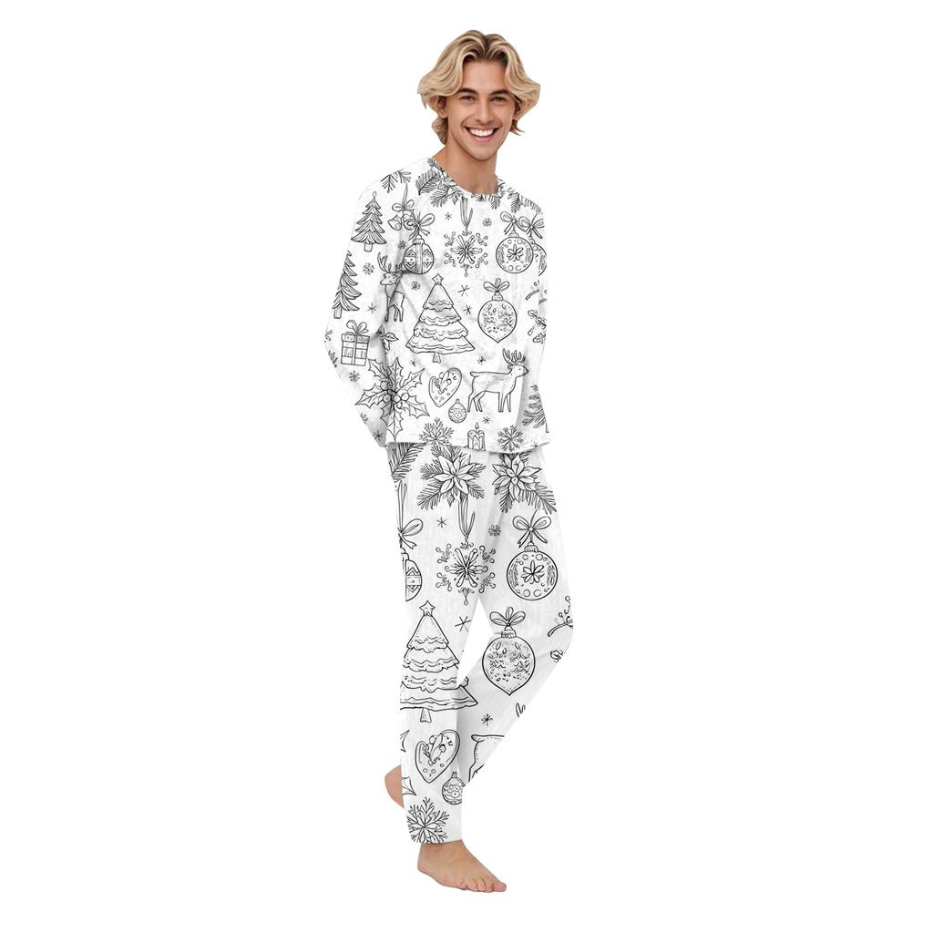 DIY Hand Painted Colorable-Parent-child Outfit - Christmas Print Round Neck Parent-child Long Sleeve Long Pants Home Clothes Suit Spring
