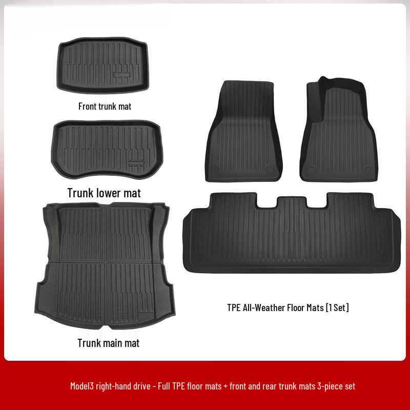Right-Hand Drive Tesla Model Y/3 Refresh Foot Pad Carpet for Hong Kong - Front & Rear Trunk