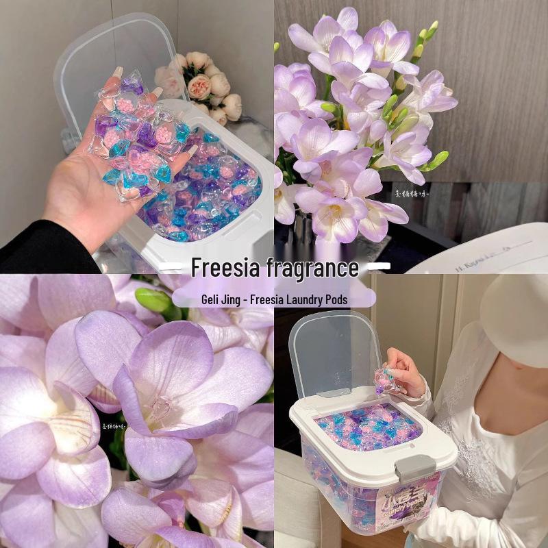 Geli Jing Giant 5D Freesia Laundry Pods: Concentrated Detergent, Large Capacity, Stain Removal, Long-lasting Fragrance