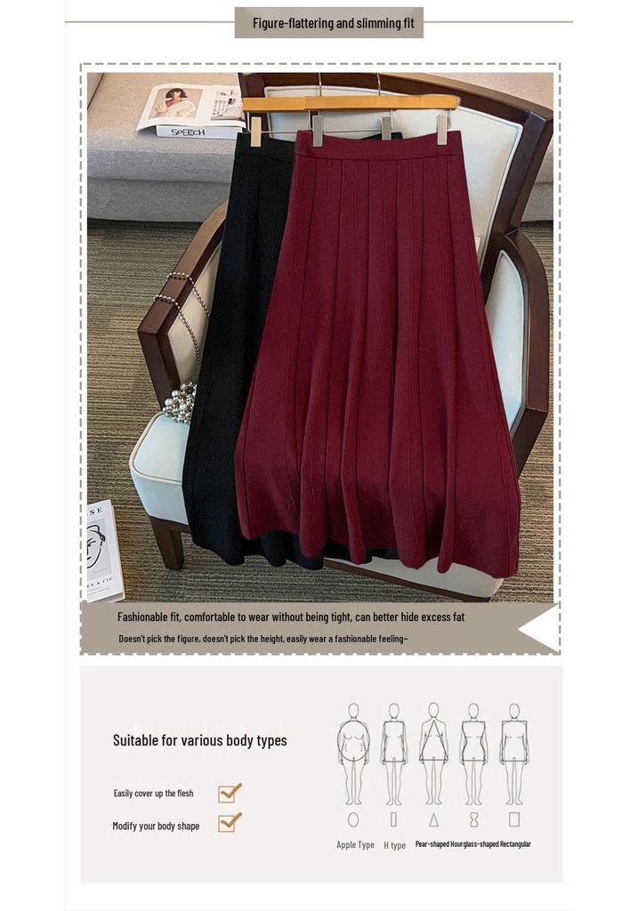 Plus Size Loose A-Line Sweater Skirt for Women - Slimming Half-Skirt, Long Fit, 200/300 Jin 8090