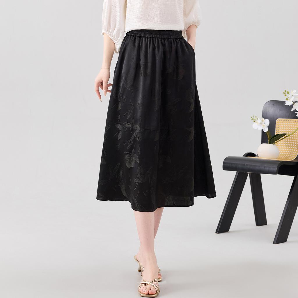 [Dark Pattern Jacquard] New Chinese Solid Color Elastic Waist, Versatile for Spring and Summer, Diagonal Socket Bag, Mulberry Silk Half Cut Skirt