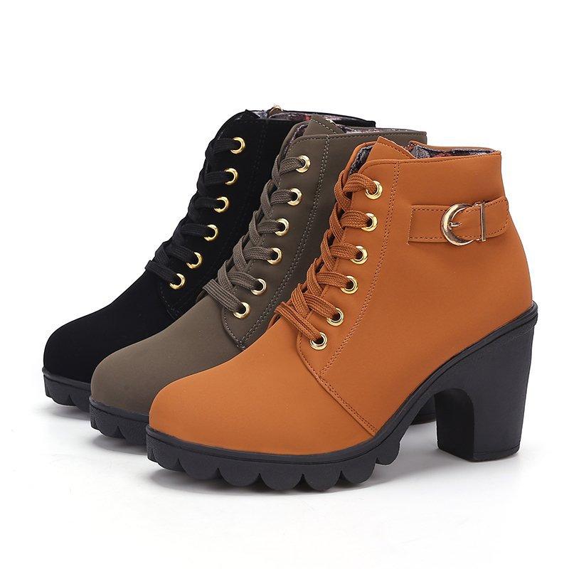 New spring Winter Women Pumps Boots High Quality Lace-up European Ladies shoes PU high heels Boots Fast delivery