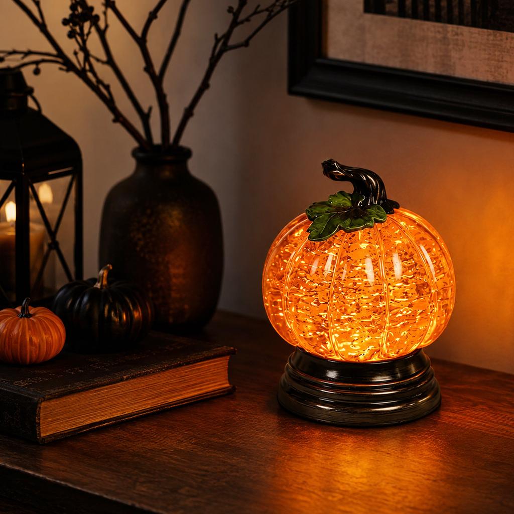 Calabaza Luminosa Nieve con Luz Naranja Cálida - Decoración de Mesa de Halloween Otoño Acción de Gracias, Regalo de Temporada