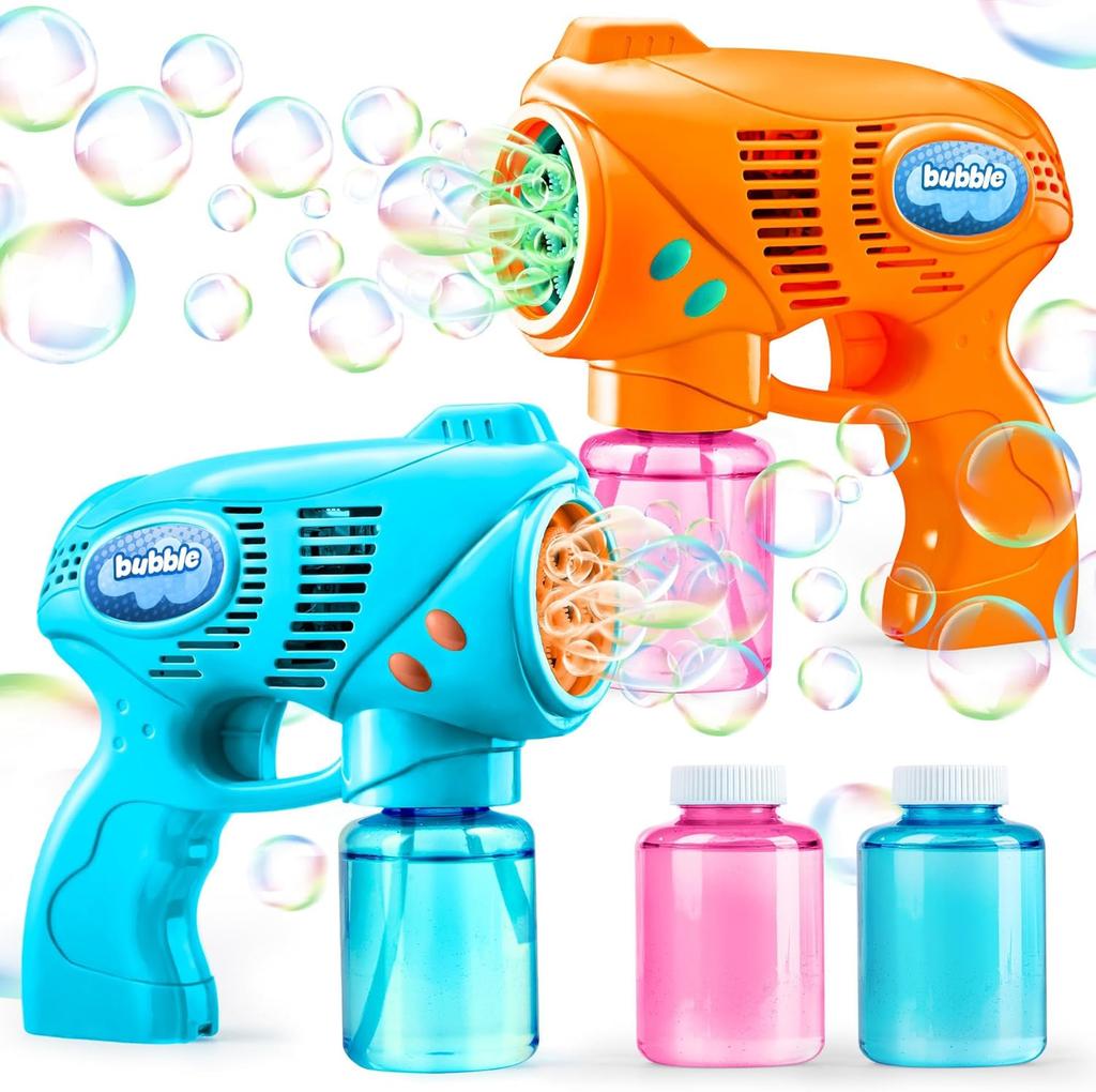 JOYFY 2 Seifenblasenpistolen mit 2 Flaschen Nachfülllösung Seifenblasenmaschine Pistole für Kinder Sommerparty Outdoor Aktivität Geburtstagsgeschenk