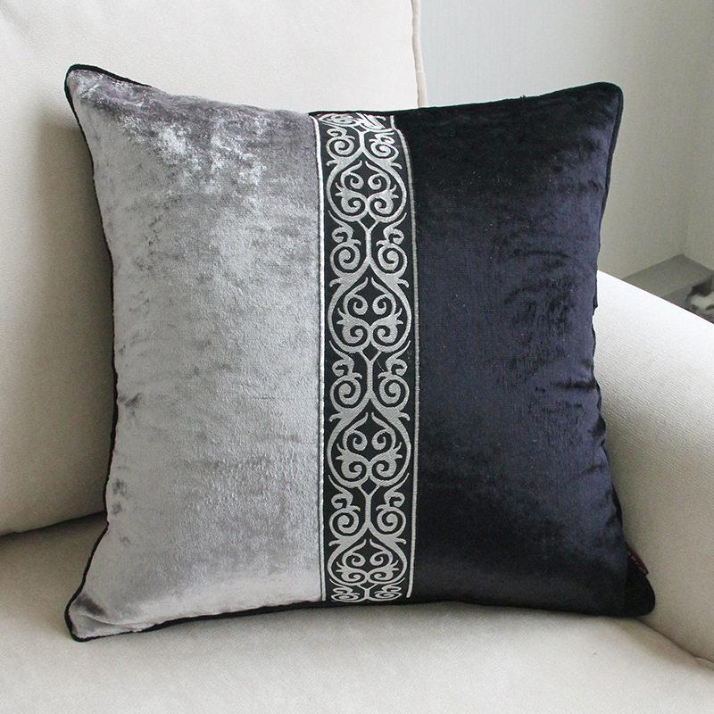 Light Luxury New Chinese-style Elegant Black Thickened Velvet Sofa Cushion Cover Pillowcase Backrests For Living Room Sofa