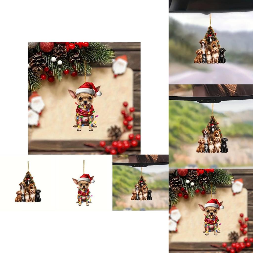 Charming 2d Acrylic Cartoon Christmas Dog Car Ornament For Festive Interior Decoration