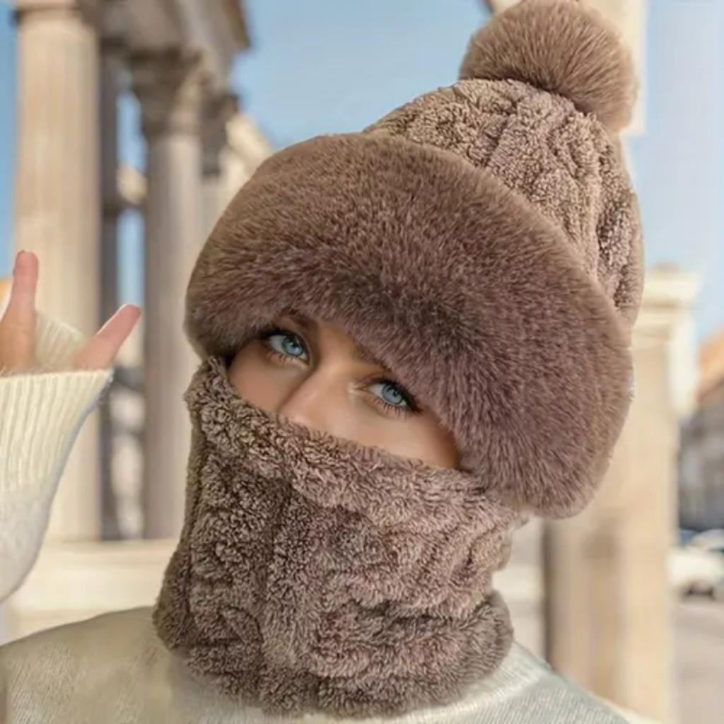 Hat, Neck, One Piece Women's Winter with Thick Velvet Riding Windproof and Cold Proof Electric Car Warm Hoodie