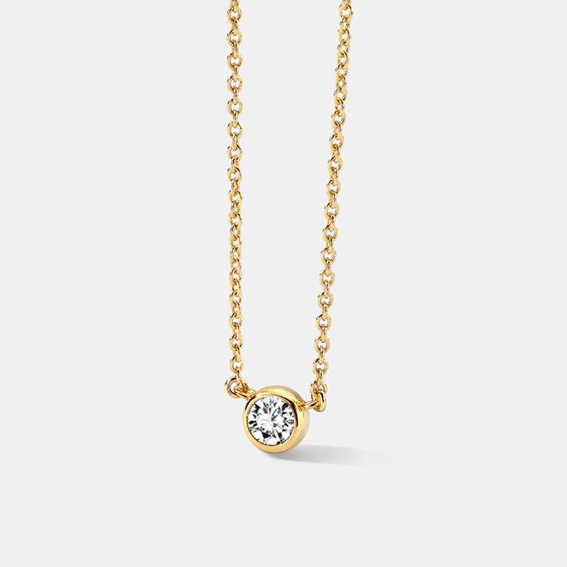 

Low-Key Old Money Style! Fancy Fashion Minimalist round Golden Beanie YILI Diamond Zircon Exquisite Clavicle Necklace Exquisite Mini Single Diamond
