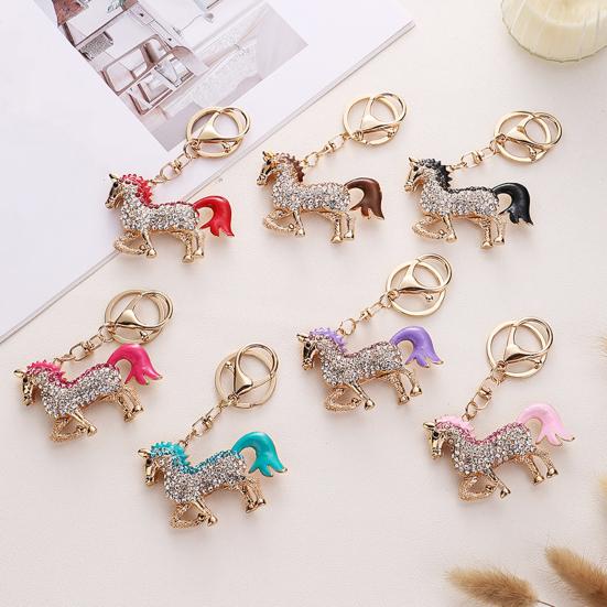Keychain Pendant Chinese Style Rhinestones Inlaid 3D Chinese Zodiac Horse Design Key Chain Metal Charm Bags Keyring