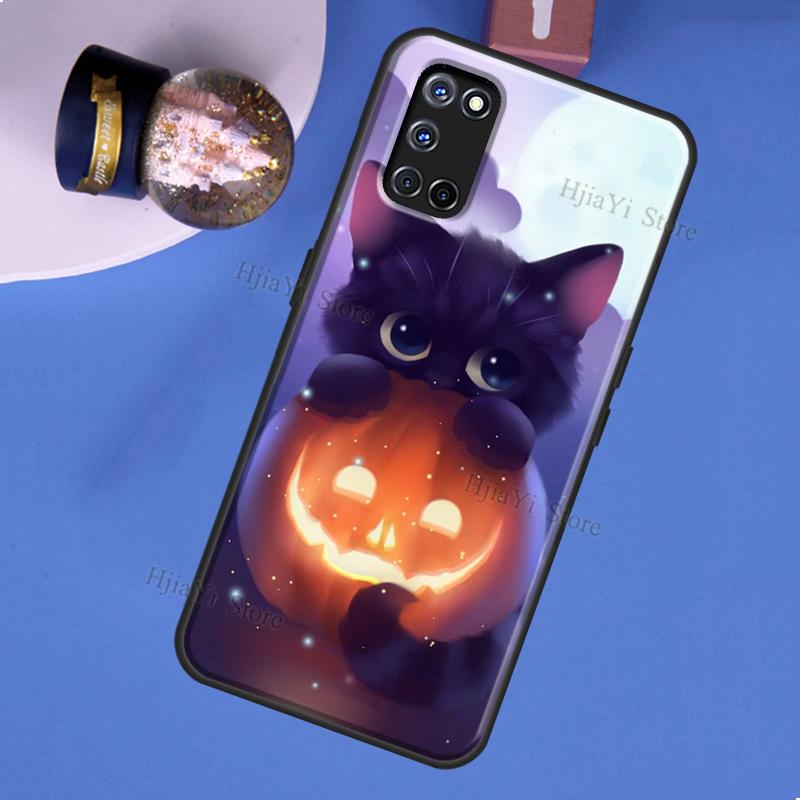 Cute Cat Pumpkin Halloween Case For OPPO A74 A94 A54 A57 S A77 A76 A96 A52 A72 A91 A93 A5 A9 A31 A53 A15 A16 A17 Cover