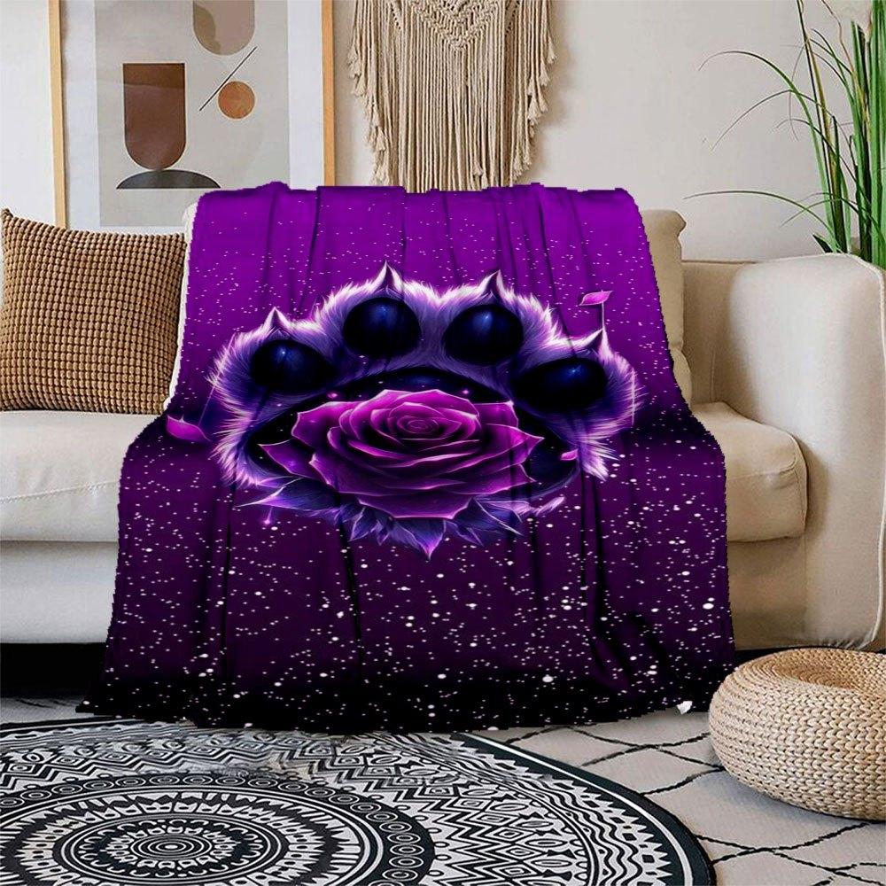 

Purple Rose Animal Paw Print Phone Case CoverBlanket Flannel Throw Blanket for Sofa, Bed, Travel, Camping, Office, Couch, Chair, And Bed Gif 150x180cm