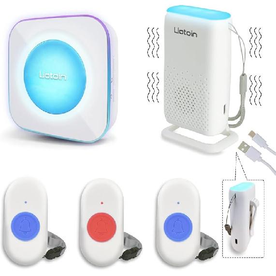 Wireless Caregiver Pager Call Button Alert Button Call Bell for Elderly Patients at Home Nurse Alert System 3 Waterproof Transmitters 1 Portable 3 Transmitters + 2 Receiv