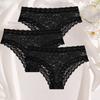 3Pcs Ladies' Sexy Lace Underwears Transparent Sexy Briefs Lace-Trimmed Comfortable Panties Cotton Breathable Crotch