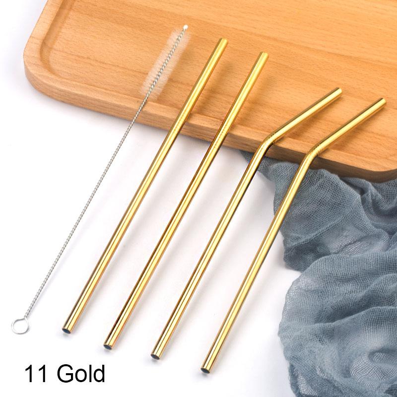 FAIS DU 304 Stainless Steel Straws Reusable Straight Bent Metal Drinking Straw With Cleaner Brush Set Party Bar Accessory