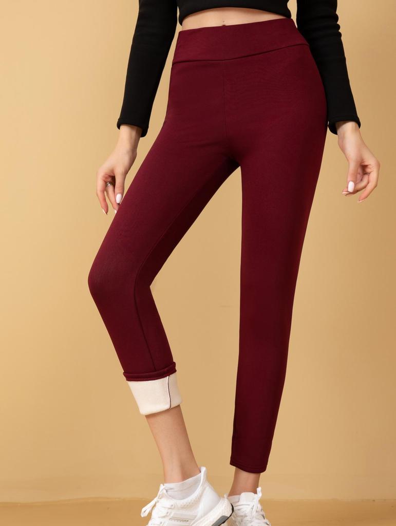 Plus Size Lamb Wool Pocket Leggings - Velvet Lined, Slim-Fit, Mid-Waist Warm Cuffed Pants
