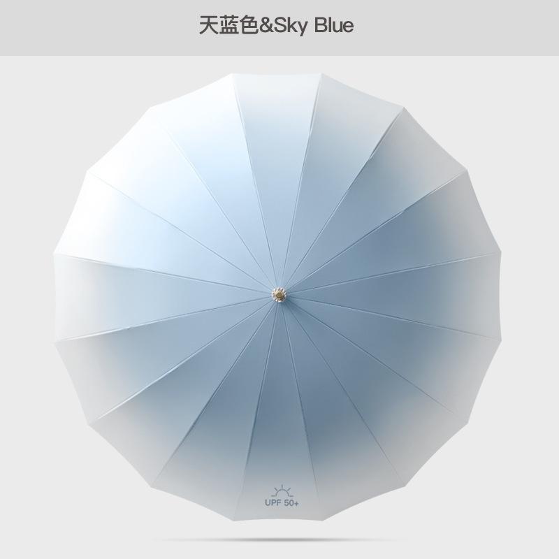 Warm 16-bone Cortical Handle Morandi Color Straight Rod Automatic Umbrella Women's Small Fresh Long Handle Vinyl Weather and Rain Umbrella