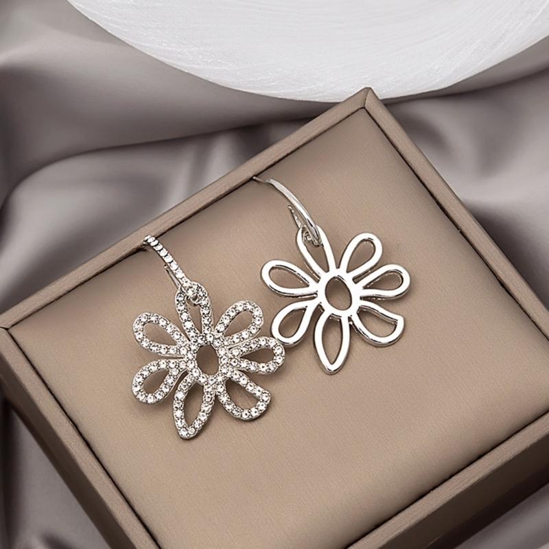 Asymmetric Dangle Earrings Unique Hollow Flower Drop Earrings Statement Jewelry Fashion Simple Small Hoop Earrings