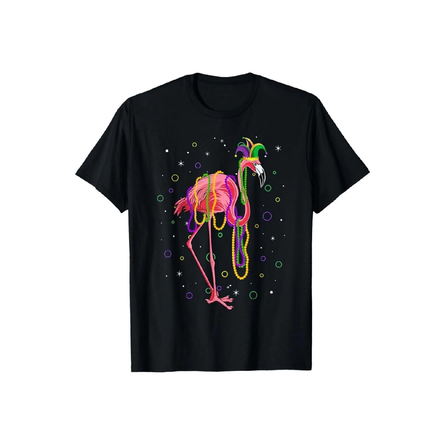 

Flamingo Mardi Gras Graphic Tee Men s Lightweight Breathable Short Sleeve T-Shirt for Festivals S чёрный