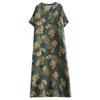 Real Shot Summer Thin Cotton and Linen V-neck Large Size Loose Vacation Wind Beach Dress Retro Medium and Long Dress Women