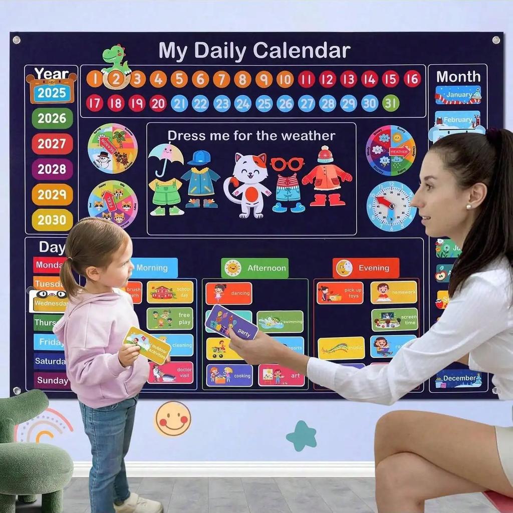 My Robot Daily Calendar,Montessori Felt Story Board,Toddler Early Daily Activities Learning Table for Preschool Classroom