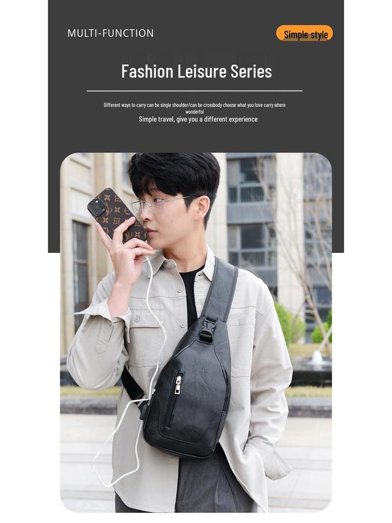 Men's Korean Style Multifunctional Crossbody Chest Bag - Fashionable Soft Leather Small Backpack Trend.