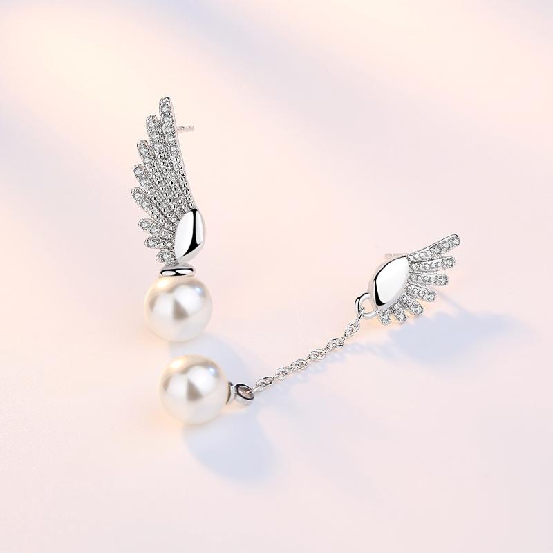 Womens Korean Fashion Elegant Anti-allergy 925 Silver Plated Zircon Crystal Asymmetric Long Ear Stud Earrings Female Jewelry Gifts