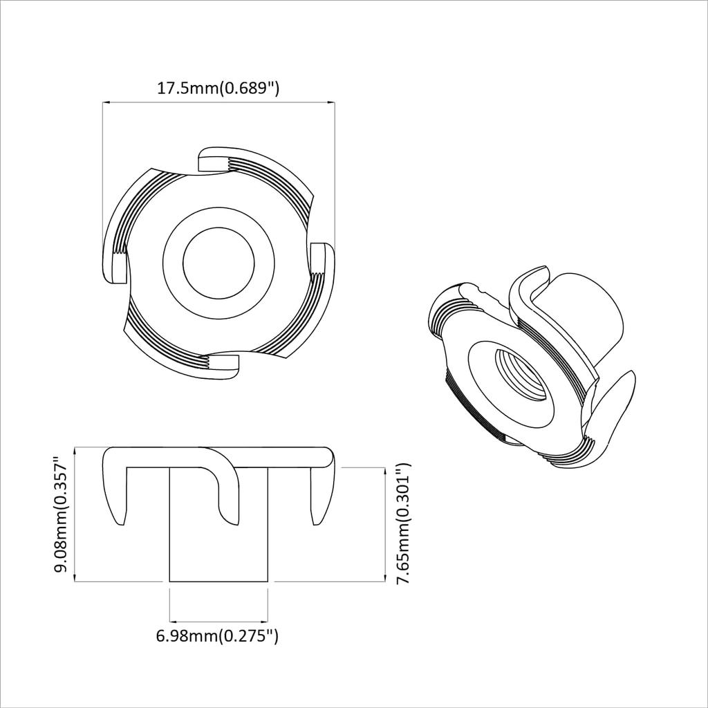 Bolt T Nut 12 pcs Silver M6 mm Steel
