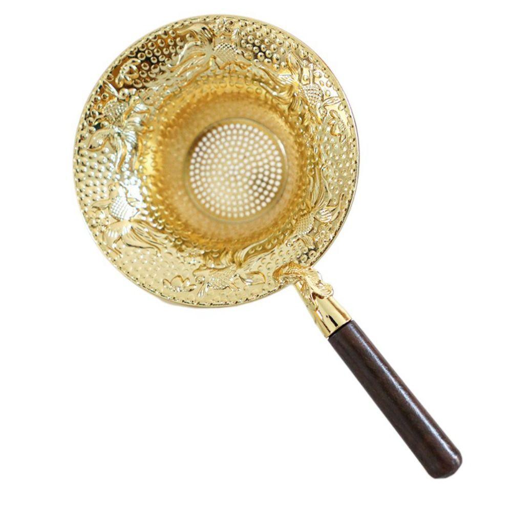 Wood Handle Tea Filter Embossed Tea Colander Teaware Tea Strainer Bubble Tea