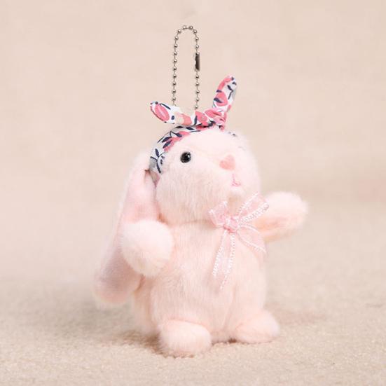 Mini Bunny Plush Keychain Soft Stuffed Rabbit with Floral Headband & Bow Cute Pendant for Bags Backpacks Keys Decorative Gift for Kids & Animal Lovers