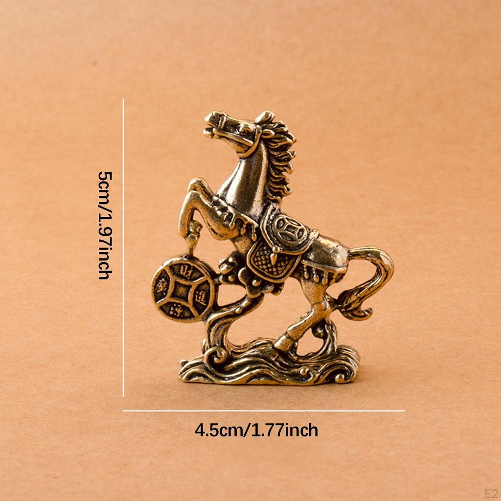 Brass Horse Figurine Chinese Feng Shui Small Sculpture for Desk Living Room Home Office