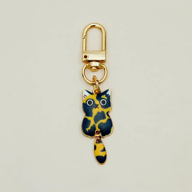 Cute Cat Keychain Cartoon Wagging Tail Cats Key Ring Metal Animal Pendant for Earphone Case Bag Accessories Pet Lover Gifts