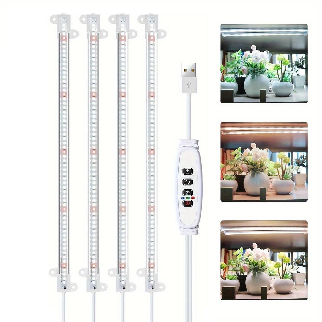 Smart USB LED Grow Light Strip with Timer and Full Spectrum Red/White Dimming for Plants and Flowers