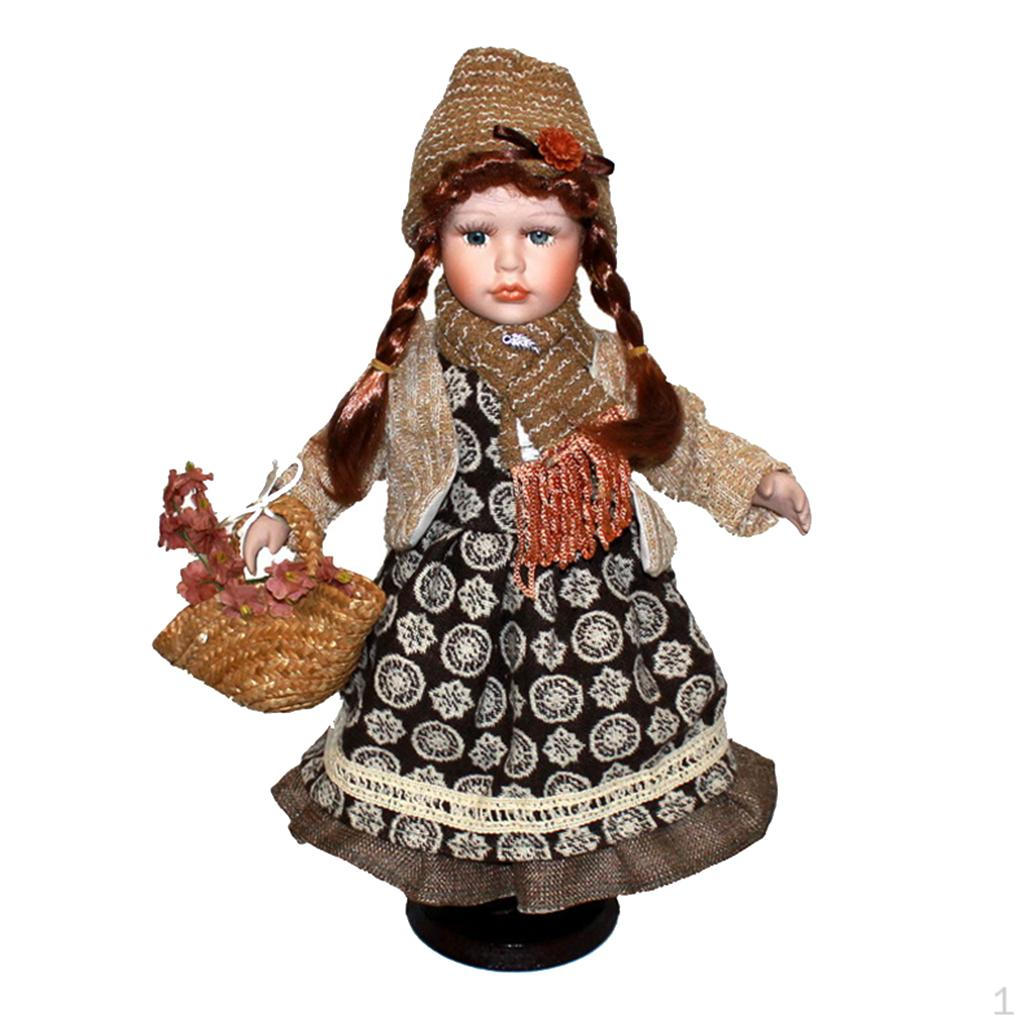 Porcelain Collectible Doll with Dress And Toy Hat for