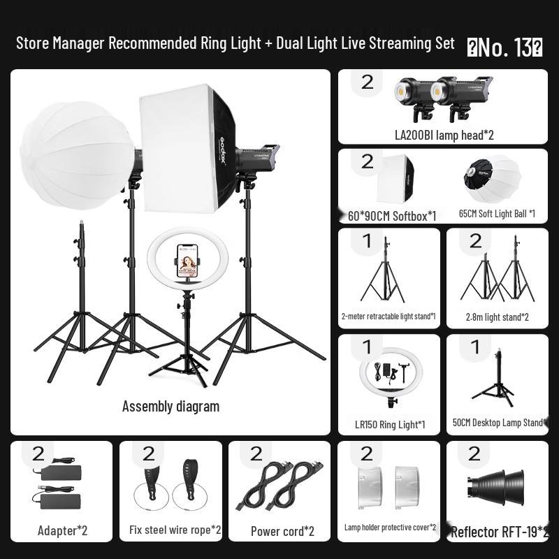 Godox LA200Bl Bi-color LED Video Light Kit with Ring Light & Dual Lights