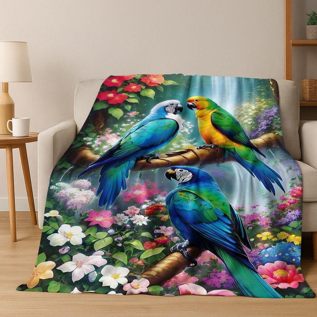 Bunte Tropische Papageien Ara Natürliche Vögel Kunst Flanelldecke, Gemütliche Weiche Überwurfdecke für Zuhause Schlafzimmer Bett Sofa Abdeckung Kinder